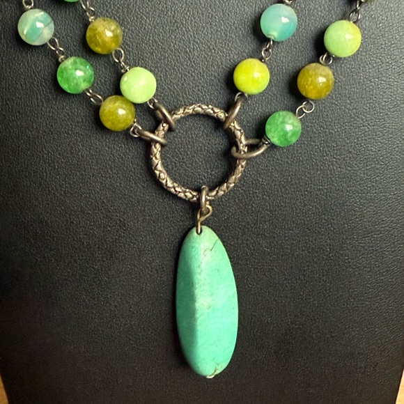 Vintage Rustic Elegant Green and Yellow Beaded Sterling Necklace - Picture 8 of 16